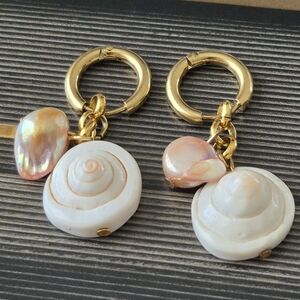 18k Gold Plated Hoop Earrings  White Shell Earrings  Erridecent Freshwater Pearl